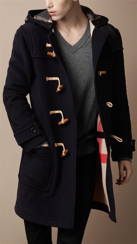 burberry hooded wool duffle coat mens|burberry merton duffle coat.